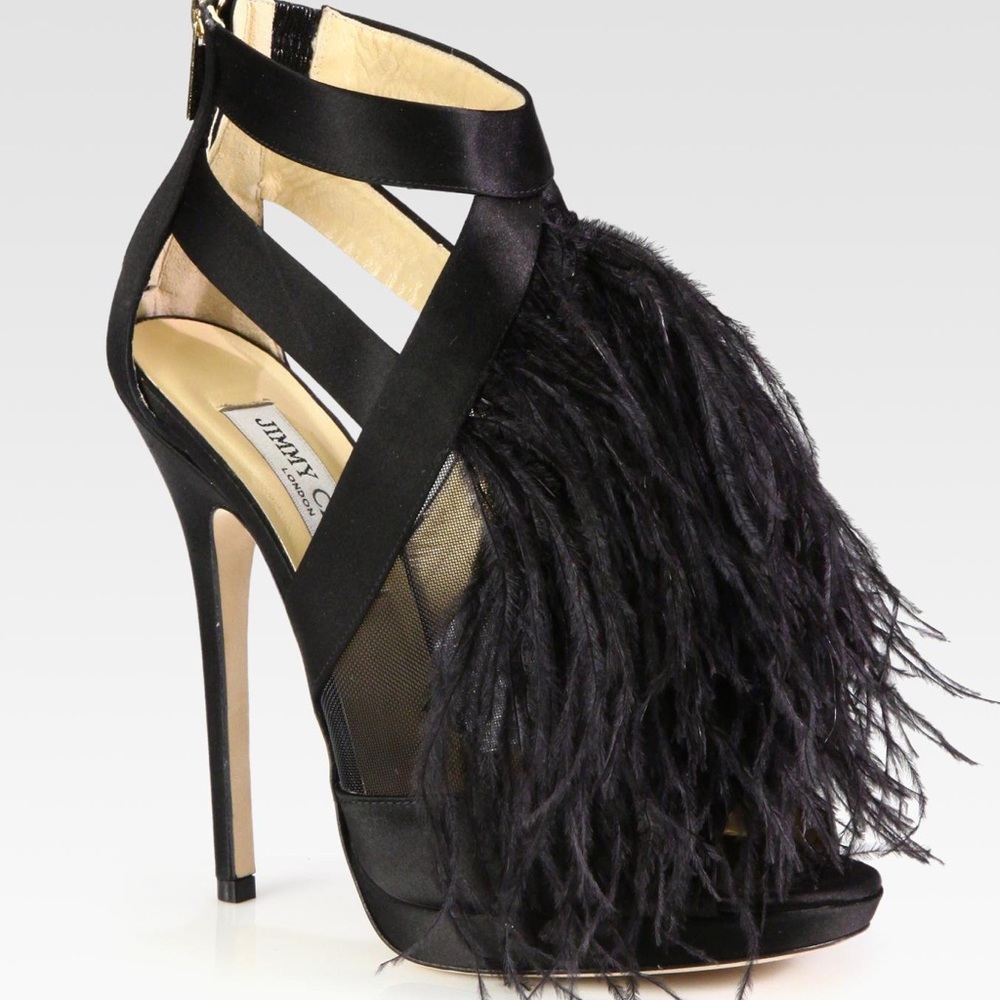 Jimmy Choo Black Stilettos with Ostrich Feathers